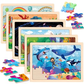 6 Packs Wooden Puzzles for Kids Ages 4-6, 60 Piece Wood Dinosaur Animals Jigsaw Puzzles for Toddlers Ages 3-5, Preschool Educational Learning Toys Gifts for 2 3 4 5 6 7 8 Boys Girls