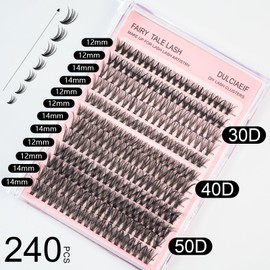 DulciaElf DIY Lash Extension Cluster Lashes 240Pcs 30D 40D 50D 12-14mm C Curl Individual Thick Eyelash Extension DIY Eyelash Extensions at Home Natural False Eyelash Cosmetic Tool -Fairy Tale Lash