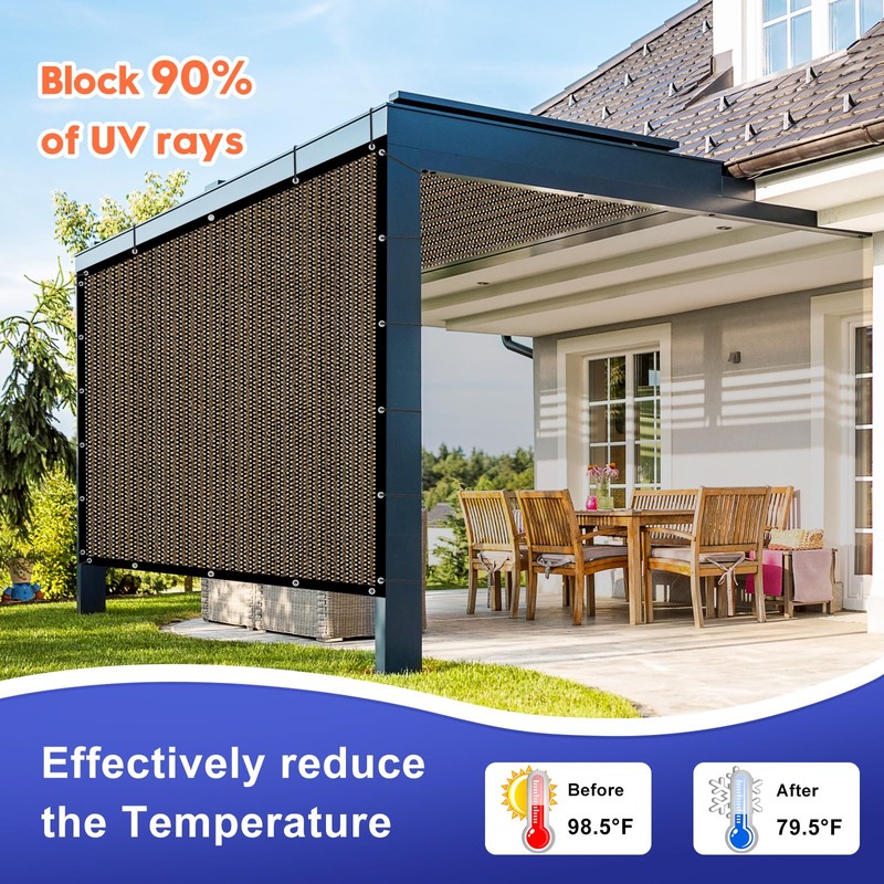 Sunocity 90% Sun Shade Cloth with Grommets, 8'X 20' Mocha