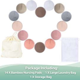 Wegreeco - almohadillas para orejas de lactancia de bambú (paquete de 14 unidades) + bolsa de lavandería y bolsa de almacenamiento de viaje, 4.7 pulgadas, lavables y reutilizables para lactancia