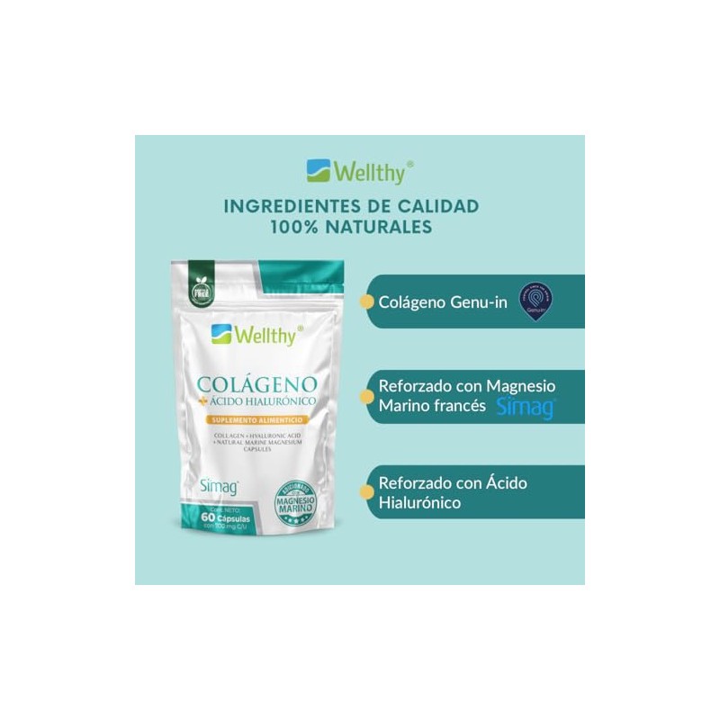 Wellthy Colageno Magnesio Acido Hialuronico Capsulas 100 Natural Peptidos Hidrolizado