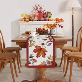 Bonhause Fall Maple Leaves Table Runner 13x90 Inch Autumn Leaf Thanksgiving Kitchen Dining Table Decoration for Indoor Outdoor Home Party Decor