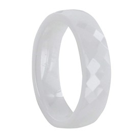 LES POULETTES JEWELS - White Large Ceramic Ring Facetted - 6 mm - Size 6