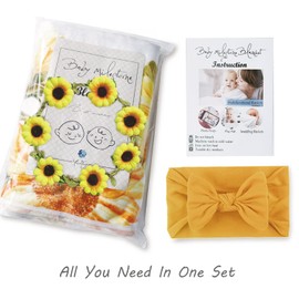 Yoothy Sunflower Baby Monthly Milestone Blanket Girl, Floral Newborns Month Blanket Gift for Baby Shower, Soft Plush Photo Prop Blanket, Wreath &Headband Included, 45''x40''