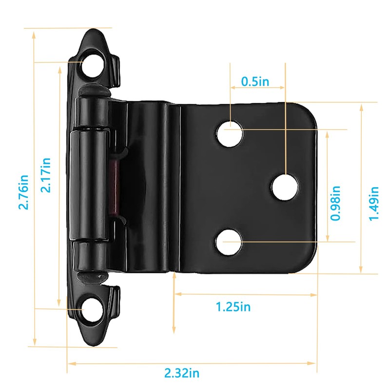 NOV FIRE 3/8"Inset Cabinet Hinge Black,8 Pack Self-Closing Hinge for