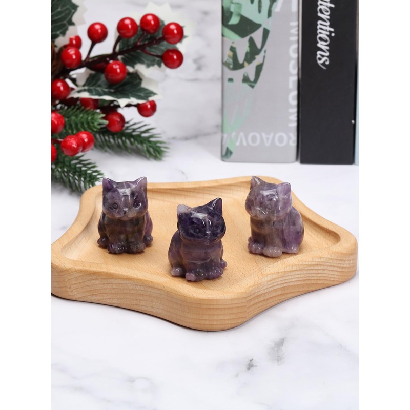 JSDDE Amethyst Crystal Cat Figurine for Cat Lovers Cute Gemstone