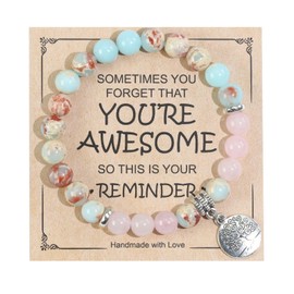 Ouubuuy 8 mm Beads Healing Stones Bracelet for Women, Gemstone Pendant Bracelet, Chakra Yoga Rock Crystal Bracelet, Couple/Friendship/Partner Bracelets, Gemstone