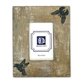 Home Deco London Rustic Wooden Photo Frame Holds 10x15cm/6 x 4inch Picture in Natural Mango Wood Ideal for Weddings Birthday Anniversaries (Metal Wildlife)
