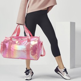 Gym Bag Sports Duffle Bag with Wet Pocket Weekender Overnight Bag with Waterproof Shoe Pouch and Air Hole for Girls Kids Women Travel Foldable Bag