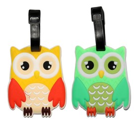 Cute Owl Luggage Tags Set of 2 Anime Travel Bag ID Labels Silicone Suitcase Name Card Holders for Kids Adults Backpack and Baggage Accessories