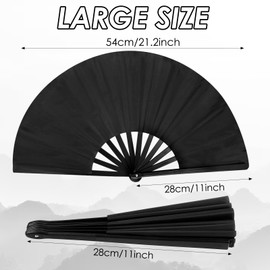 Grevosea 2 Pcs Black Folding Hand Fan, Classic Style Fan Fabric Bamboo Chinese Kung Fu Tai Chi Nylon-Cloth Fans for Dance Wedding Party Favor Performance Home Decoration Festival Gift