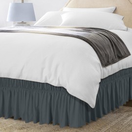 Utopia Bedding Full Elastic Bed Ruffle - Easy Wrap Around Ruffle - Microfiber Bed Skirt with Adjustable Elastic Belt 16 Inch Tailored Drop - Hotel Quality Bedskirt, Fade Resistant (Full, Grey)