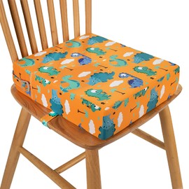 Toddler Booster Seat for Dining Chair, Stronger Support Non-Slip Bottom Double Safe Straps Booster Seat Dining Toddler, Portable Travel Increasing Cushion (Orange)