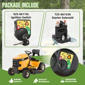 Ignition Switch 925-06119C with 2 Keys & Starter Solenoid Relay 725-06153A Kit Compatible with Cub Cadet XT1 XT2 LT42 LT46 LT50 LT54 / RZT/Z-Force/MTD/Troy-Bilt/Craftsman Mowers