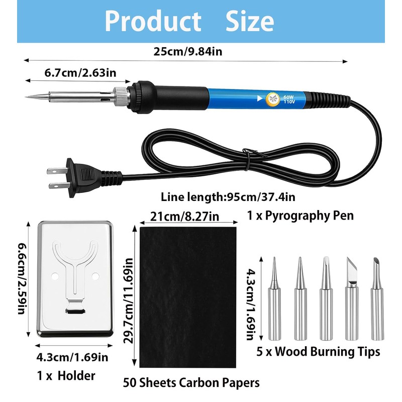 Wood Burning Kit 60W 110V Pyrography Pen Set Adjustable Temperature