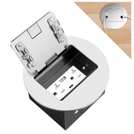 Vagueior Recessed Floor Electrical Outlet Kit, Circular Hidden 4.8A USB A & Type C Charg,20 Amp Tamper-Resistant Receptacle Outlet ，Waterproof Electrical Outlet Covcer Box, UL Certified,Silver