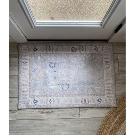 Modern Oushak Rug, Vintage Turkish Oriental Inspired Small Area Rugs, Doormat Luxury Living Room Bedroom Bathroom Kitchen Entry 2' x 3'