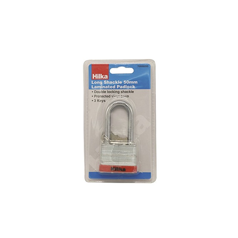 Hilka Tools 70606050 Long Shackle 50mm Laminated Padlock, Silver