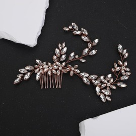 Denifery Bridal Hair Comb Rhinestone Wedding Hair Accessories for Brides Crystal Wedding Headpiece Rhinestone Hair Accessory for Bride and Bridesmaids (Rose Gold)