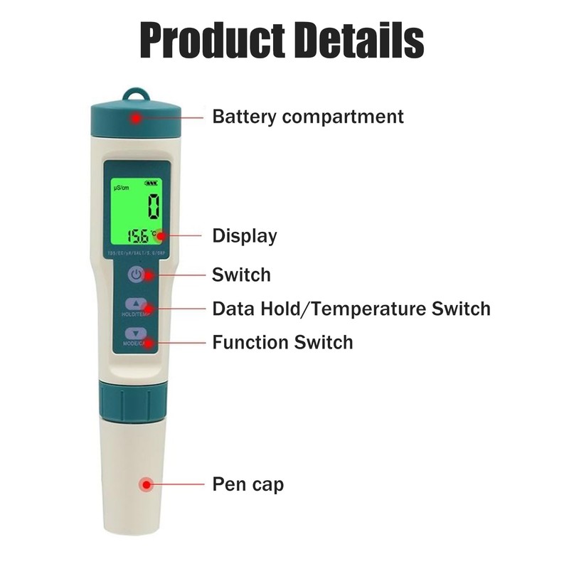 B-Qtech Digital Water Quality Tester 8 in 1, PH/TDS/EC/ORP/S.G/H2/SALT/TEMP Tester,