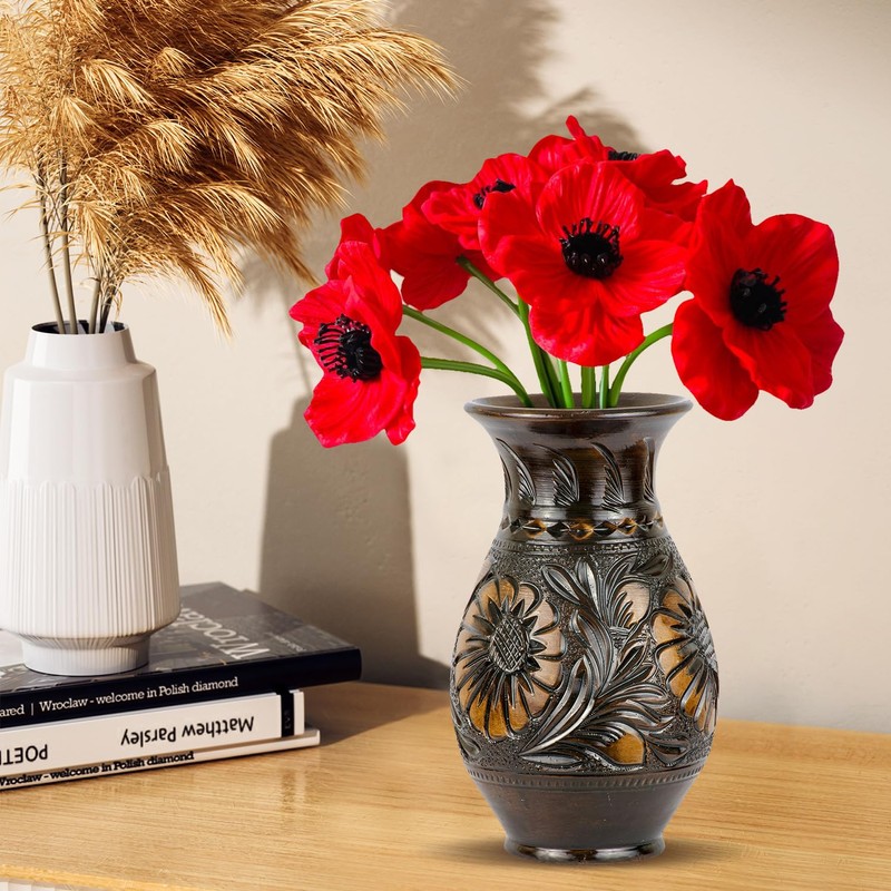 Lezevn 12pcs Artificial Red Flower Remembrance Sunday Flowers for Home