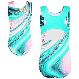 TFJH E Gymnastic Leotard Girls Practice Outfits Ballet Dance Clothes Tumbling Wear Cyan Pink 8A