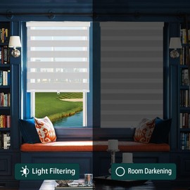 Zebra Blinds for Windows,Custom Size Cordless Zebra Roller Window Blinds, Dual Layer Blackout Roller Shades,Day and Night Blinds for Door,Office,Light Grey,55 7/8" W x [20" H to 98" H Customize]