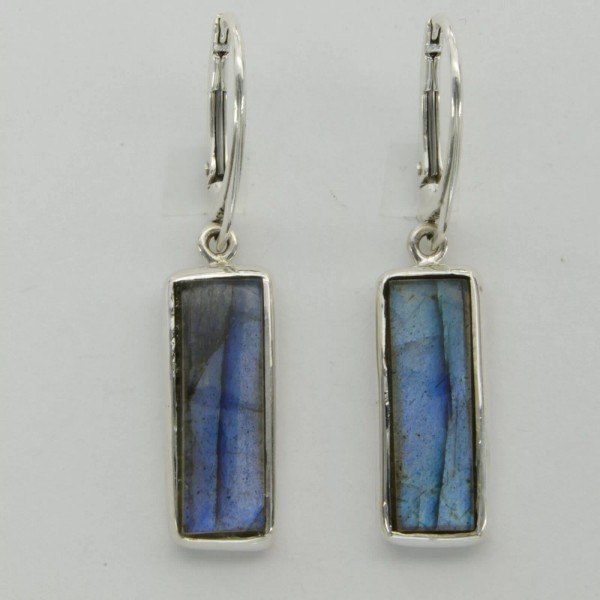 Amber America Genuine Rectangle Square LABRADORITE Earrings 925 STERLING SILVER
