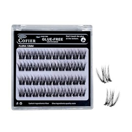 Kit de racimos de pestañas postizas sin pegamento, 40 unidades de racimos de pestañas individuales (curvatura C de 12 mm)