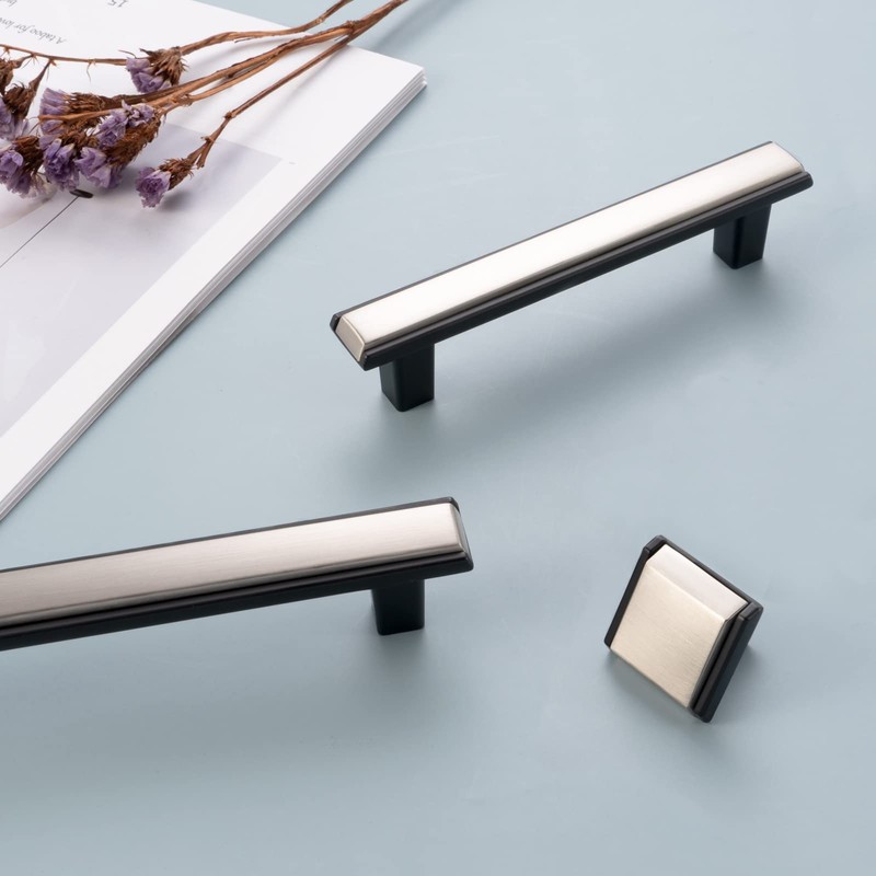 BEROSSA Nickel and Black Cabinet Pulls Brushed Nickel and Matte