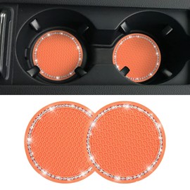 2 Pack Bling Cup Holder Coaster, 2.75 Inch Crystal Rhinestone Car Cup Holder Insert Coaster, Universal for Vehicles, SUVs, Car Interior Accessories (Orange)