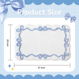 TRUEDAYS Blue Scalloped Bath Mat - Cute Bow Bathroom Rugs Small Non Slip Bath Mat, Soft & Absorbent Bath Rugs for Bathroom Decor, Tub, Vanity Floor