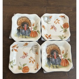 MAXCERA Set 4 Pumpkin Turkey Thanksgiving Dessert Appetizer Plates