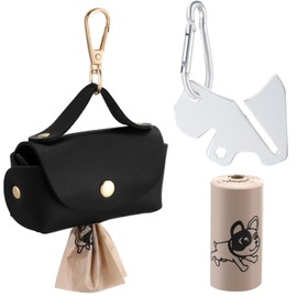 Affrolling 5 Pcs Leather Dog Poop Bag Holder Dog Poop Include 45 Scented Poop Bags Dispenser Cute for Travel Walking Dog Park and Outdoor Use(Black)