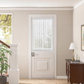 jinchan French Door Curtain Privacy Rustic Leaf Embroidered Semi Sheer Voile Front Curtain for Door Window Doorway Closet, Door Panel with Tieback Rod Pocket 1 Panel 55W x 40L Inch White