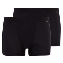 Hanro Men's Cotton Essentials 2-Pack Boxer Brief with Covered Waistband, Black, Large