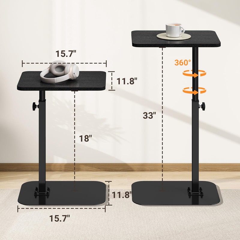ELYKEN TV Tray Table, C-Shape Couch Desk, 360° Swivel Side