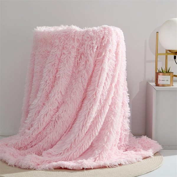 Freyamy Fluffy Long Hair Microfibre Faux Fur Cuddly Blanket 80