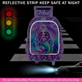 3PCS Rolling Backpack for Girls, Kids Roller Wheels Bookbag, Wheeled School Bag with Lunch Bag - Purple Mermaid