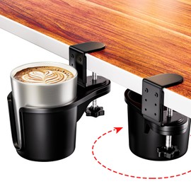 Desk Cup Holder Clamp with 360° Rotation, Clamp Mount Design, Hidden Adjustable Drink Holder for Office Home, Home, Gaming Table