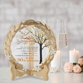 30th Anniversary Wedding Gifts Crystal Plate with Gold Leaf Wreath - 30 Years Anniversary Wedding Unique Gifts Ideas for Parents Couple - Cardinal Style