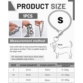 IPNSDON 1PCS Metal Choke Chain for Dog, Durable Thick Dog Collar for Pet Outdoor Training Small Medium Large Puppy Adjustable Silver Metal Necklace, L Length 40cm Diameter 2.0mm