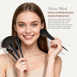 docolor Juego de Brochas de Maquillaje Profesionales, 30 Piezas, Obsidiana, Brochas de Maquillaje, Polvo Sintético Premium, Base de Kabuki, Contorno, Colorete, Corrector, Sombra de Ojos, Mezcla, Delin