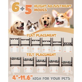 Jovrun Elevated Dog Bowls, Adjustable Raised Dog Bowls Stand for Medium Dogs and Cats, Durable Bamboo Dog Feeder with SS Bowls and Non-Slip Feet, Dog Food Bowls for Medium Dogs Cats