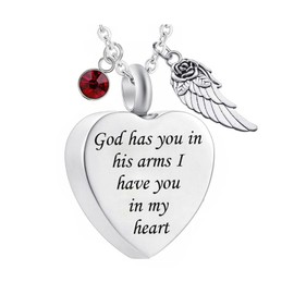 weikui God has You in his arms with Angel Wing Charm Cremation Ashes Jewelry Keepsake Memorial Urn Necklace with Birthstone Crystal (January)