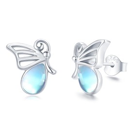 Moonstone Stud Earrings 925 Sterling Silver Hypoallergenic Butterfly Stud with Moonstone Cute Butterfly Jewelry Gifts for Women 0.44 inch