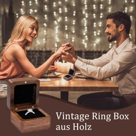 Ringbox Holz, Vintage Massive Walnuss Ring Box, 5,5x5,5x3,2 cm Massivholz Vorschlag Ring box, Quadratische retro Nussbaum ring Box, Samt Soft Interieur, Für Anträge, Verlobungen, Hochzeiten