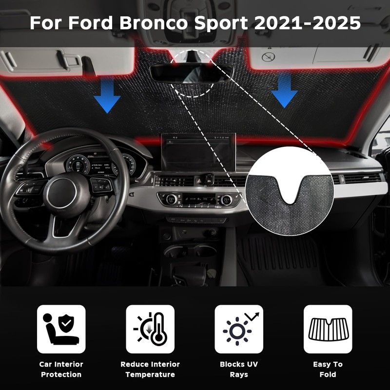 ZOIBV Windshield Sun Shade for Ford Bronco Sport 2021-2025, 5-Layer