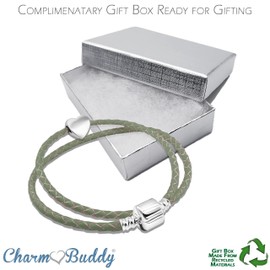 Charm Buddy Womens 35cm / 19cm Double Wrap Leather Starter Charm Bracelet with Heart Charm and Gift Box Birthday Gifts for Her Birthday Gifts for Women 18th 21st 30th 40th 50th 60th 70th (Olive Green)