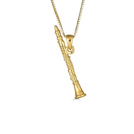 Little Treasures Sterling Silver 14 ct Yellow Gold Plated 3D Clarinet Music Pendant Necklace (Available Chain Length 16"- 18"- 20"- 22") 20